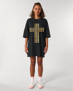 THIS IS MY CHURCH METALLIC GOLD OVERSIZE T SHIRT DRESS